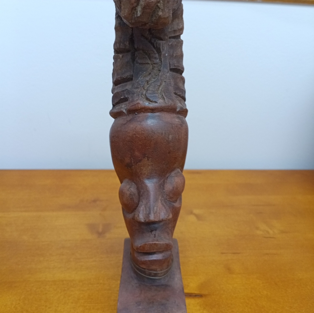 Vintage Wooden African Tribal Art Statue Bust Hand Carved Woman Head Carving 9in - Picture 2 of 9